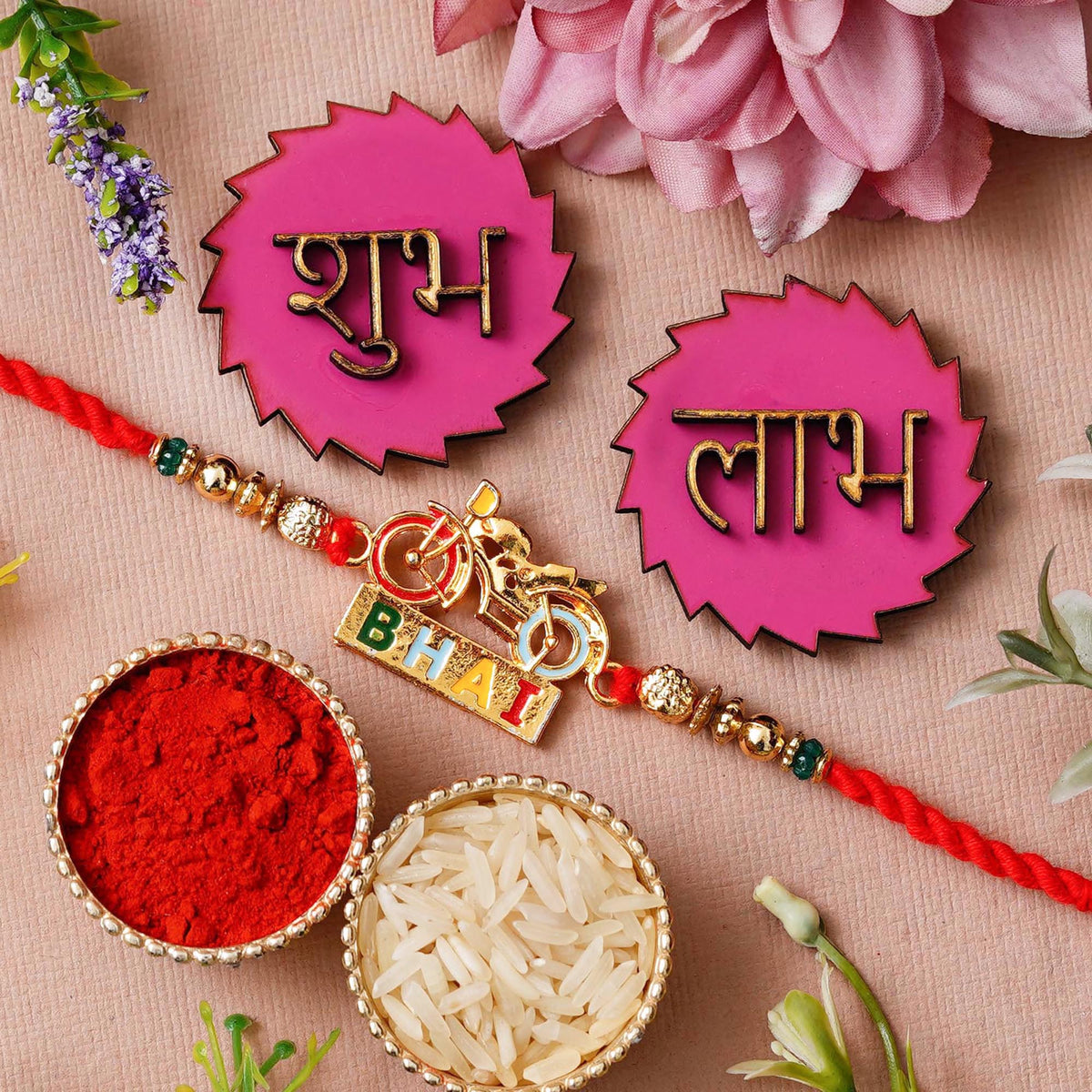 Rakhi set voor broer en bhabhi, Lumba rakhi voor bhabhi, TIED RIBBONS Raksha Bandhan-kaart, roli tikka