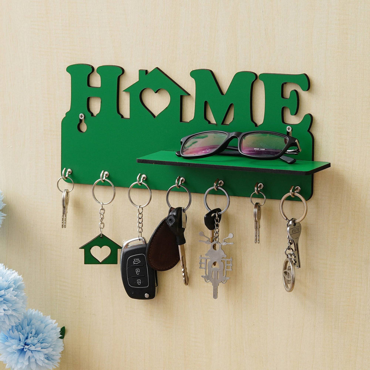 Webelkart Designer Home Keys Wooden Key Holder with Hooks, Free Keychain  (29 cm x cm x cm, Green) Key Stand Key Hanger
