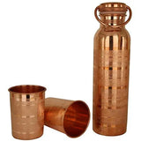 Load image into Gallery viewer, JaipurCrafts Touch Designer Pure Copper Bottle with Four Tumbler Glass - 1000 ml (for Travel Essential, Ayurveda Healing)