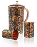 Load image into Gallery viewer, JaipurCrafts Pure Copper Modern Art Printed and Outside Lacquer Coated Jug, Travelling Purpose, Yoga Ayurveda Healing, 1200 ML with 2 Glasses