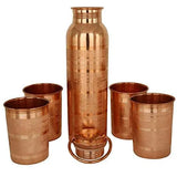 Load image into Gallery viewer, JaipurCrafts Touch Designer Pure Copper Bottle with Four Tumbler Glass - 1000 ml (for Travel Essential, Ayurveda Healing)