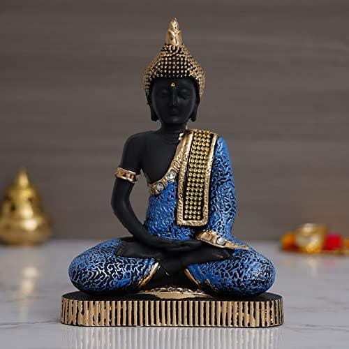 Premium Meditating Sitting Gautam Buddha Idol Statue Showpiece for Home (  Black and Blue)