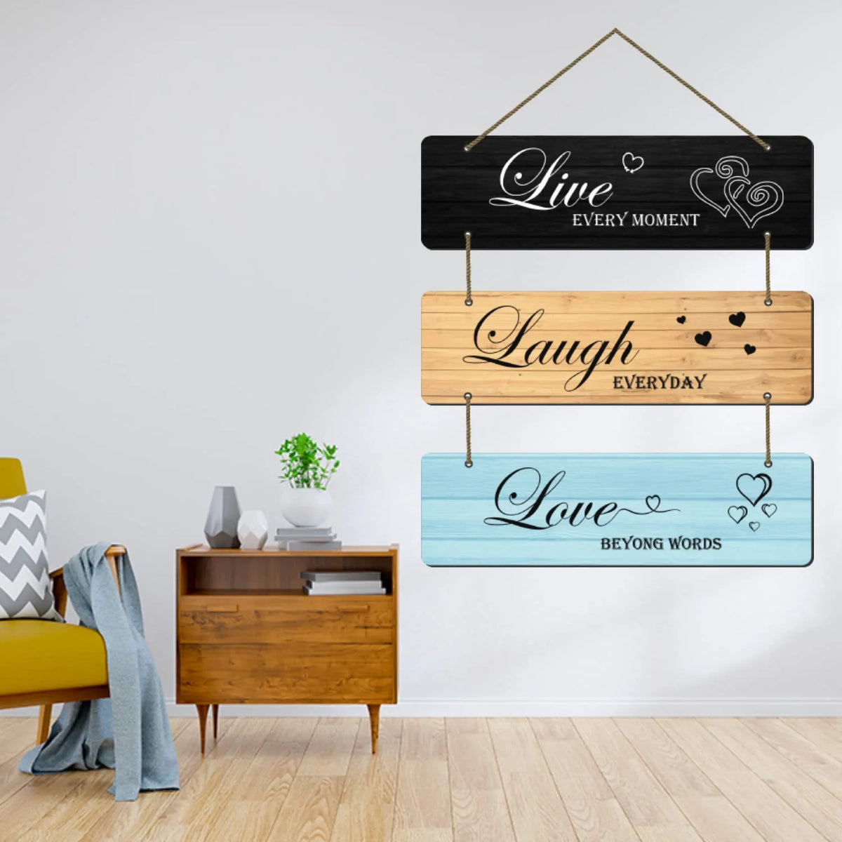 Webelkart®️ Decorative Live Love Laugh Wall Hanging Wooden Art