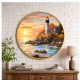गैलरी व्यूवर में इमेज लोड करें, Webelkart Premium Lighthouse Sunset Wall Art Painting For Home/Office Decor | Wooden Wall Decor | 3D UV Printed Painting For Diwali Decor (12" Inches)