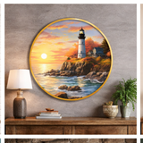 गैलरी व्यूवर में इमेज लोड करें, Webelkart Premium Lighthouse Sunset Wall Art Painting For Home/Office Decor | Wooden Wall Decor | 3D UV Printed Painting For Diwali Decor (12" Inches)