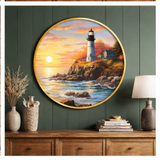 गैलरी व्यूवर में इमेज लोड करें, Webelkart Premium Lighthouse Sunset Wall Art Painting For Home/Office Decor | Wooden Wall Decor | 3D UV Printed Painting For Diwali Decor (12" Inches)