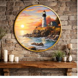 गैलरी व्यूवर में इमेज लोड करें, Webelkart Premium Lighthouse Sunset Wall Art Painting For Home/Office Decor | Wooden Wall Decor | 3D UV Printed Painting For Diwali Decor (12" Inches)