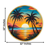 गैलरी व्यूवर में इमेज लोड करें, Webelkart Premium Tropical Sunset Wall Art For Home/Office Decor | Palm Tree Beach Sea View Wooden Wall Decor | 3D UV Printed Painting For Diwali Decor (12" Inches)