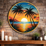 गैलरी व्यूवर में इमेज लोड करें, Webelkart Premium Tropical Sunset Wall Art For Home/Office Decor | Palm Tree Beach Sea View Wooden Wall Decor | 3D UV Printed Painting For Diwali Decor (12" Inches)