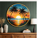 गैलरी व्यूवर में इमेज लोड करें, Webelkart Premium Tropical Sunset Wall Art For Home/Office Decor | Palm Tree Beach Sea View Wooden Wall Decor | 3D UV Printed Painting For Diwali Decor (12" Inches)