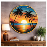 गैलरी व्यूवर में इमेज लोड करें, Webelkart Premium Tropical Sunset Wall Art For Home/Office Decor | Palm Tree Beach Sea View Wooden Wall Decor | 3D UV Printed Painting For Diwali Decor (12" Inches)