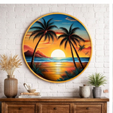 गैलरी व्यूवर में इमेज लोड करें, Webelkart Premium Tropical Sunset Wall Art For Home/Office Decor | Palm Tree Beach Sea View Wooden Wall Decor | 3D UV Printed Painting For Diwali Decor (12" Inches)