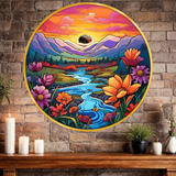 Load image into Gallery viewer, Webelkart PremiumSunset River &amp; Floral Nature Wooden Wall Painting For Home/Office Decor | Wooden Wall Art | 3D UV Printed Painting For Diwali Decor (12" Inches)