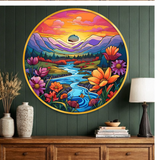 Load image into Gallery viewer, Webelkart PremiumSunset River &amp; Floral Nature Wooden Wall Painting For Home/Office Decor | Wooden Wall Art | 3D UV Printed Painting For Diwali Decor (12" Inches)