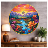 Load image into Gallery viewer, Webelkart PremiumSunset River &amp; Floral Nature Wooden Wall Painting For Home/Office Decor | Wooden Wall Art | 3D UV Printed Painting For Diwali Decor (12" Inches)