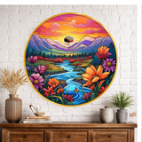 Load image into Gallery viewer, Webelkart PremiumSunset River &amp; Floral Nature Wooden Wall Painting For Home/Office Decor | Wooden Wall Art | 3D UV Printed Painting For Diwali Decor (12" Inches)