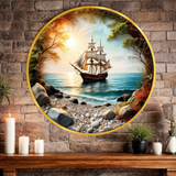 Load image into Gallery viewer, Webelkart Premium Wall Art Wooden Painting| Sunset Sea Sailing Boat Coastal Wall Decor Painting For Home/Office Decor | Wooden Wall Art | 3D UV Printed Painting For Gift Item(12" Inches)