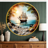 Load image into Gallery viewer, Webelkart Premium Wall Art Wooden Painting| Sunset Sea Sailing Boat Coastal Wall Decor Painting For Home/Office Decor | Wooden Wall Art | 3D UV Printed Painting For Gift Item(12" Inches)