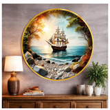 Load image into Gallery viewer, Webelkart Premium Wall Art Wooden Painting| Sunset Sea Sailing Boat Coastal Wall Decor Painting For Home/Office Decor | Wooden Wall Art | 3D UV Printed Painting For Gift Item(12" Inches)