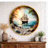 Load image into Gallery viewer, Webelkart Premium Wall Art Wooden Painting| Sunset Sea Sailing Boat Coastal Wall Decor Painting For Home/Office Decor | Wooden Wall Art | 3D UV Printed Painting For Gift Item(12" Inches)