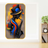 Load image into Gallery viewer, Webelkart Premium Modern Abstract Jazz Music Wall Art | Saxophone Player Silhouette Painting | Premium Wooden UV Printed Wall Decor | Living Room, Bedroom, Studio Decoration | (17x10 Inches)