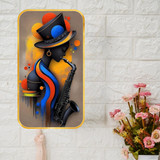 Load image into Gallery viewer, Webelkart Premium Modern Abstract Jazz Music Wall Art | Saxophone Player Silhouette Painting | Premium Wooden UV Printed Wall Decor | Living Room, Bedroom, Studio Decoration | (17x10 Inches)