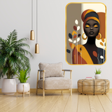 Load image into Gallery viewer, Webelkart Premium Modern African Woman Wall Art For Home Decor| Abstract Portrait with Headwrap &amp; Golden Earrings |Elegant Home Decoration for Living Room Bedroom | (18x12 Inches)