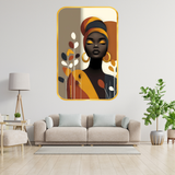Load image into Gallery viewer, Webelkart Premium Modern African Woman Wall Art For Home Decor| Abstract Portrait with Headwrap &amp; Golden Earrings |Elegant Home Decoration for Living Room Bedroom | (18x12 Inches)