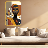 Load image into Gallery viewer, Webelkart Premium Modern African Woman Wall Art For Home Decor| Abstract Portrait with Headwrap &amp; Golden Earrings |Elegant Home Decoration for Living Room Bedroom | (18x12 Inches)