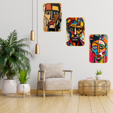 Load image into Gallery viewer, Webelkart Premium Set of 3 Abstract Face Wall Art with Gold Frame For Home Decor| Modern Wall Paintings for Living Room Bedroom Office, Home Decor Gift Item (18x12 Inches)