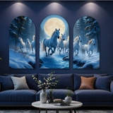 Load image into Gallery viewer, Webelkart Premium 7 Running White Horses Wall Art with Full Moon For Home Decor | Modern Wooden Wall Decor for Living Room Bedroom | Large Multi Panel Canvas Painting | Home Decoration Item ( 30" Inches )