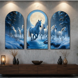 Load image into Gallery viewer, Webelkart Premium 7 Running White Horses Wall Art with Full Moon For Home Decor | Modern Wooden Wall Decor for Living Room Bedroom | Large Multi Panel Canvas Painting | Home Decoration Item ( 30" Inches )