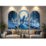 Load image into Gallery viewer, Webelkart Premium 7 Running White Horses Wall Art with Full Moon For Home Decor | Modern Wooden Wall Decor for Living Room Bedroom | Large Multi Panel Canvas Painting | Home Decoration Item ( 30" Inches )