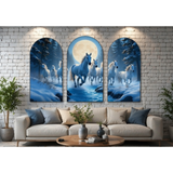 Load image into Gallery viewer, Webelkart Premium 7 Running White Horses Wall Art with Full Moon For Home Decor | Modern Wooden Wall Decor for Living Room Bedroom | Large Multi Panel Canvas Painting | Home Decoration Item ( 30" Inches )