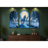 Load image into Gallery viewer, Webelkart Premium 7 Running White Horses Wall Art with Full Moon For Home Decor | Modern Wooden Wall Decor for Living Room Bedroom | Large Multi Panel Canvas Painting | Home Decoration Item ( 30" Inches )