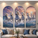 Load image into Gallery viewer, Webelkart Premium Canvas Big Size 7 Horses Vastu Frame Wall Art Painting, White Running Horses On Water Painting for Living Room Bedroom | Large Multi Panel Painting | Home Decoration Item ( 30 x 50" Inches )