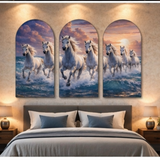 Load image into Gallery viewer, Webelkart Premium Canvas Big Size 7 Horses Vastu Frame Wall Art Painting, White Running Horses On Water Painting for Living Room Bedroom | Large Multi Panel Painting | Home Decoration Item ( 30 x 50" Inches )