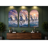 Load image into Gallery viewer, Webelkart Premium Canvas Big Size 7 Horses Vastu Frame Wall Art Painting, White Running Horses On Water Painting for Living Room Bedroom | Large Multi Panel Painting | Home Decoration Item ( 30 x 50" Inches )