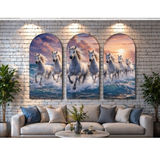 Load image into Gallery viewer, Webelkart Premium Canvas Big Size 7 Horses Vastu Frame Wall Art Painting, White Running Horses On Water Painting for Living Room Bedroom | Large Multi Panel Painting | Home Decoration Item ( 30 x 50" Inches )