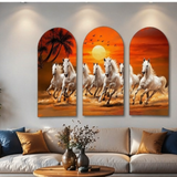 Load image into Gallery viewer, Webelkart Premium Canvas 7 Horses Painting Vastu Frame Wall Art For Home Decor,Painting White Running Horses With Rising Sun,Wall Decor, Living Room Bedroom | Large Multi Panel Painting | Home Decoration Item (50x30 Inch)