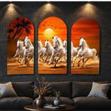 Load image into Gallery viewer, Webelkart Premium Canvas 7 Horses Painting Vastu Frame Wall Art For Home Decor,Painting White Running Horses With Rising Sun,Wall Decor, Living Room Bedroom | Large Multi Panel Painting | Home Decoration Item (50x30 Inch)