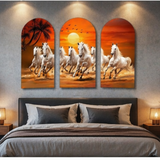 Load image into Gallery viewer, Webelkart Premium Canvas 7 Horses Painting Vastu Frame Wall Art For Home Decor,Painting White Running Horses With Rising Sun,Wall Decor, Living Room Bedroom | Large Multi Panel Painting | Home Decoration Item (50x30 Inch)