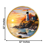 गैलरी व्यूवर में इमेज लोड करें, Webelkart Premium Lighthouse Sunset Wall Art Painting For Home/Office Decor | Wooden Wall Decor | 3D UV Printed Painting For Diwali Decor (12" Inches)