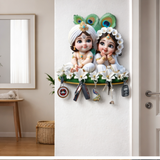 गैलरी व्यूवर में इमेज लोड करें, Webelkart Premium Cute Radha Krishna Key Holder for Home/Office Decor | 3D UV Printed Wooden Key Hanger Decorative Key Chain Holder (10 x 10 Inches)