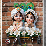 गैलरी व्यूवर में इमेज लोड करें, Webelkart Premium Cute Radha Krishna Key Holder for Home/Office Decor | 3D UV Printed Wooden Key Hanger Decorative Key Chain Holder (10 x 10 Inches)