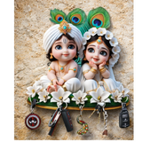 गैलरी व्यूवर में इमेज लोड करें, Webelkart Premium Cute Radha Krishna Key Holder for Home/Office Decor | 3D UV Printed Wooden Key Hanger Decorative Key Chain Holder (10 x 10 Inches)