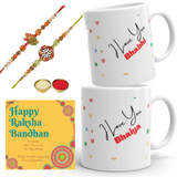 Load image into Gallery viewer, JaipurCrafts Premium Combo of Designer Lumba Rakhi and Ceramic Printed Coffee Mug for Brother and Bhabhi Gift Pack (Set of 6, Multicolor), 2 Piece, 325 ml