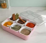Load image into Gallery viewer, Webelkart Premium 6 Section Plastic Masala Box with Transparent Lid | Spice Storage Container with 6 Compartments &amp; Spoons | Kitchen Organizer,Transparent Pickle Box for Spices| Dry Fruits, Snacks