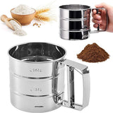 Load image into Gallery viewer, JaipurCrafts Stainless Steel Flour Sifter with Handle | Manual Hand Press Atta Maida Channi | Fine Mesh Baking Sieve for Kitchen |Stainless Steel Flour Sifter with Measurement Markings,Atta Chalni