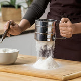 Load image into Gallery viewer, JaipurCrafts Stainless Steel Flour Sifter with Handle | Manual Hand Press Atta Maida Channi | Fine Mesh Baking Sieve for Kitchen |Stainless Steel Flour Sifter with Measurement Markings,Atta Chalni